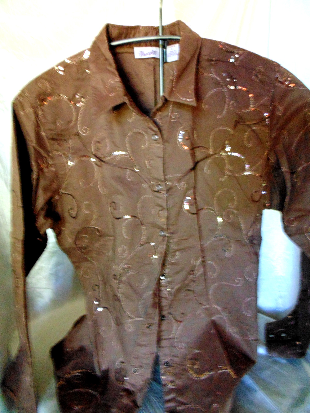 Vtg Wrangler Women's L Western Brown Embroidered Sequin Shirt Snaps Rodeo Parade